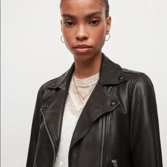 NEW ALL SAINTS DALBY LEATHER BIKER JACKET SIZE 10 B2070 - Picture 3 of 6